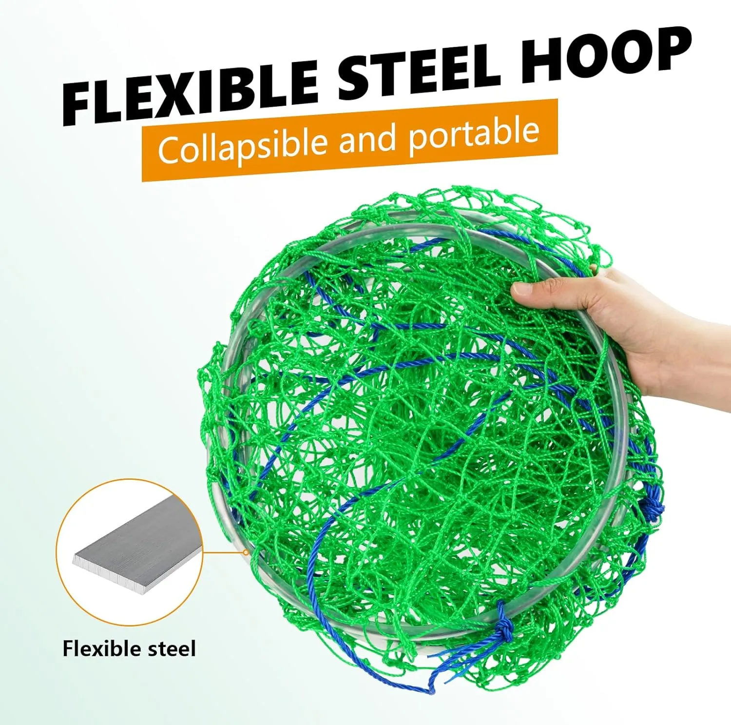 QualyQualy Bridge and Pier Fishing Net with Foldable Drop Net, Steel Hoop and Nylon Mesh