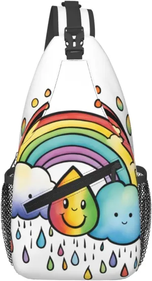 Rainbow Clouds Raindrop Print Sling Bag For Women Men Fashion One Shoulder Crossbody Bag Travel Fanny Pack Cross Body Bags