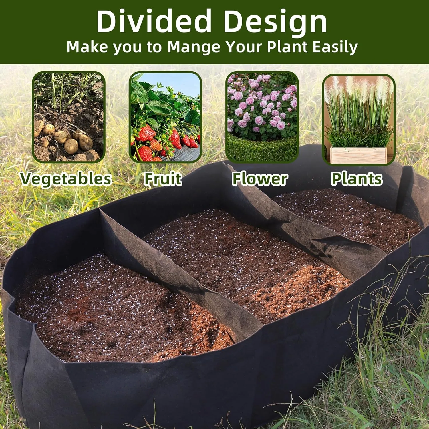 Raised Garden Beds Outdoor, 5x2.5x1ft Fabric Raised Beds for Gardening, Breathable Grow Bags for Vegetables Potatoes Flowers Herb, Oval Planter Growing Bags Raised Flower Bed Kit for Outdoor