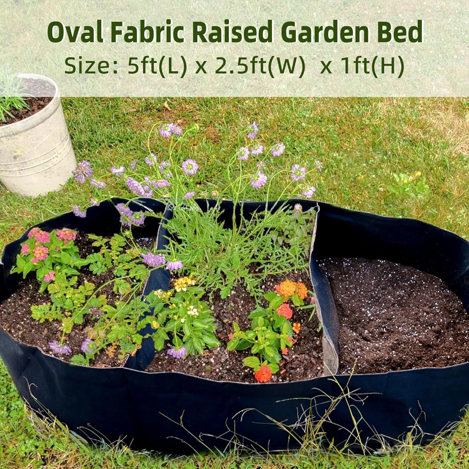 Raised Garden Beds Outdoor, 5x2.5x1ft Fabric Raised Beds for Gardening, Breathable Grow Bags for Vegetables Potatoes Flowers Herb, Oval Planter Growing Bags Raised Flower Bed Kit for Outdoor