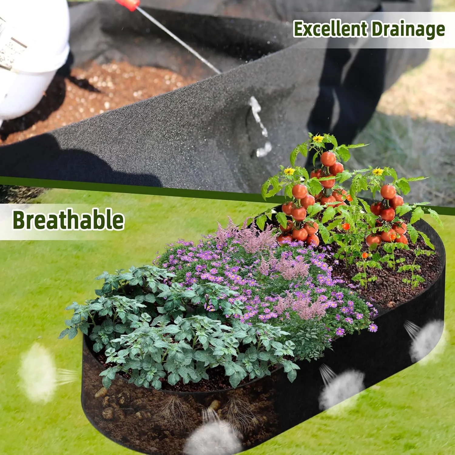 Raised Garden Beds Outdoor, 5x2.5x1ft Fabric Raised Beds for Gardening, Breathable Grow Bags for Vegetables Potatoes Flowers Herb, Oval Planter Growing Bags Raised Flower Bed Kit for Outdoor