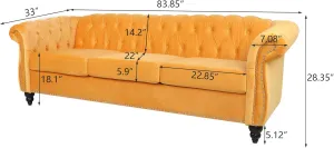 RARZOE Chesterfield Classic Sofa, Mordern 3 Seater Velvet Sofa Couch, Tufted Back Chesterfield Settee Sofas with Nailhead Trim Scroll Arms for Living Room Apartment(Mango)