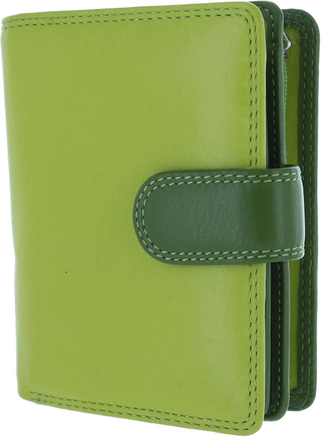 RB40 Multi Colored Green / Lime / Cream Leather Ladies Wallet and Purse Cluth, Small