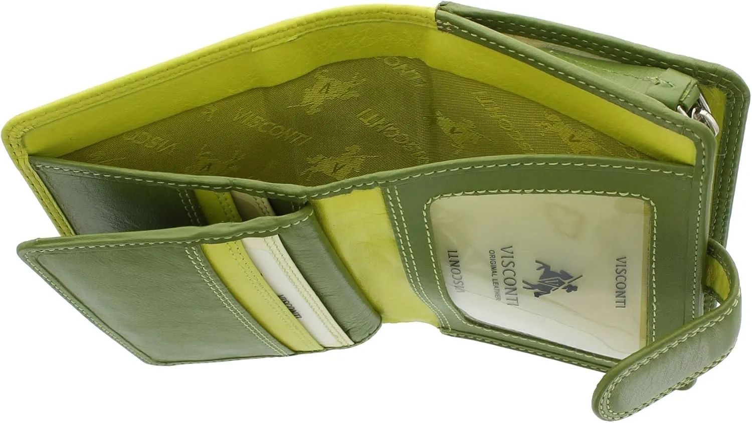 RB40 Multi Colored Green / Lime / Cream Leather Ladies Wallet and Purse Cluth, Small