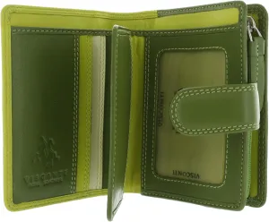 RB40 Multi Colored Green / Lime / Cream Leather Ladies Wallet and Purse Cluth, Small