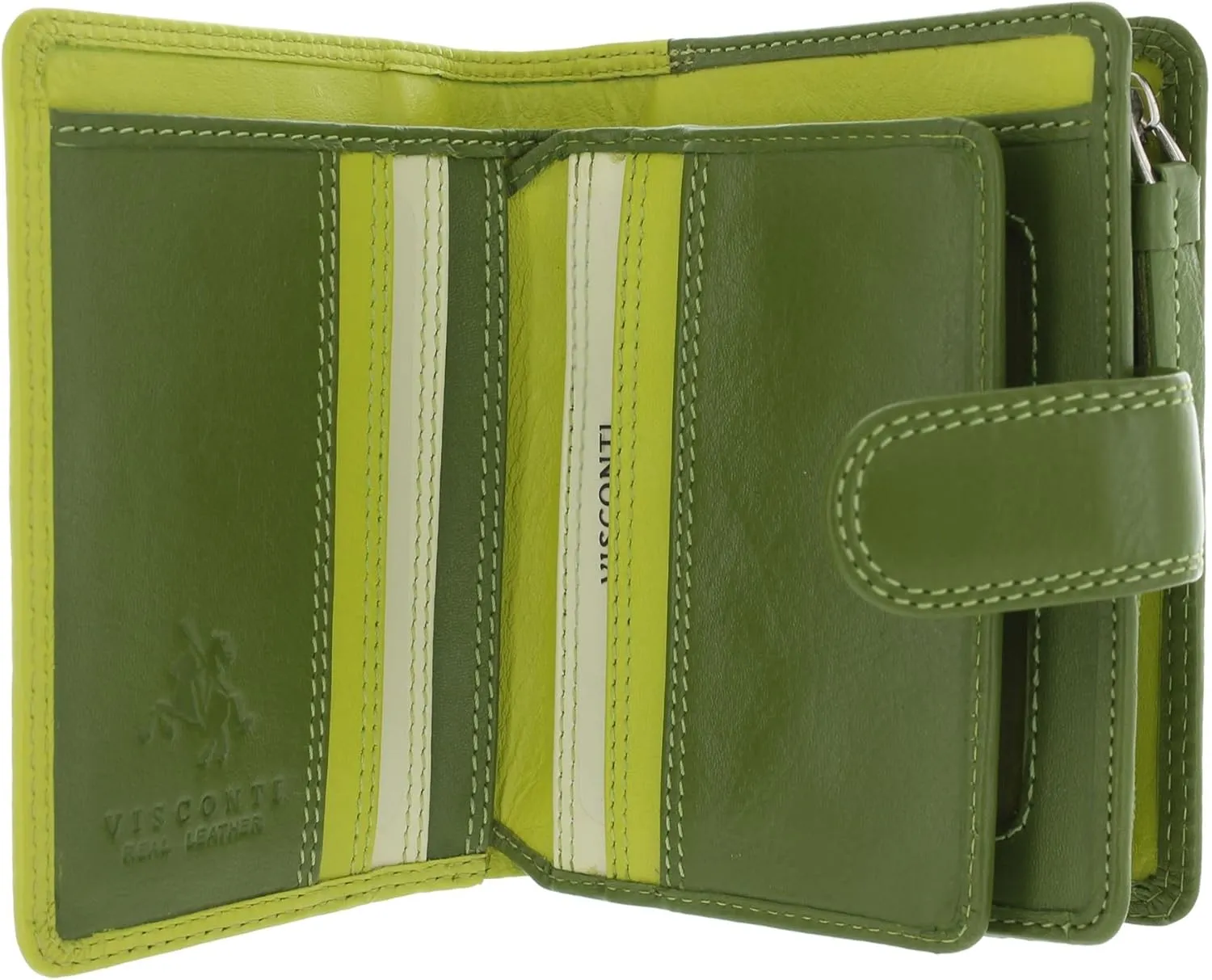 RB40 Multi Colored Green / Lime / Cream Leather Ladies Wallet and Purse Cluth, Small