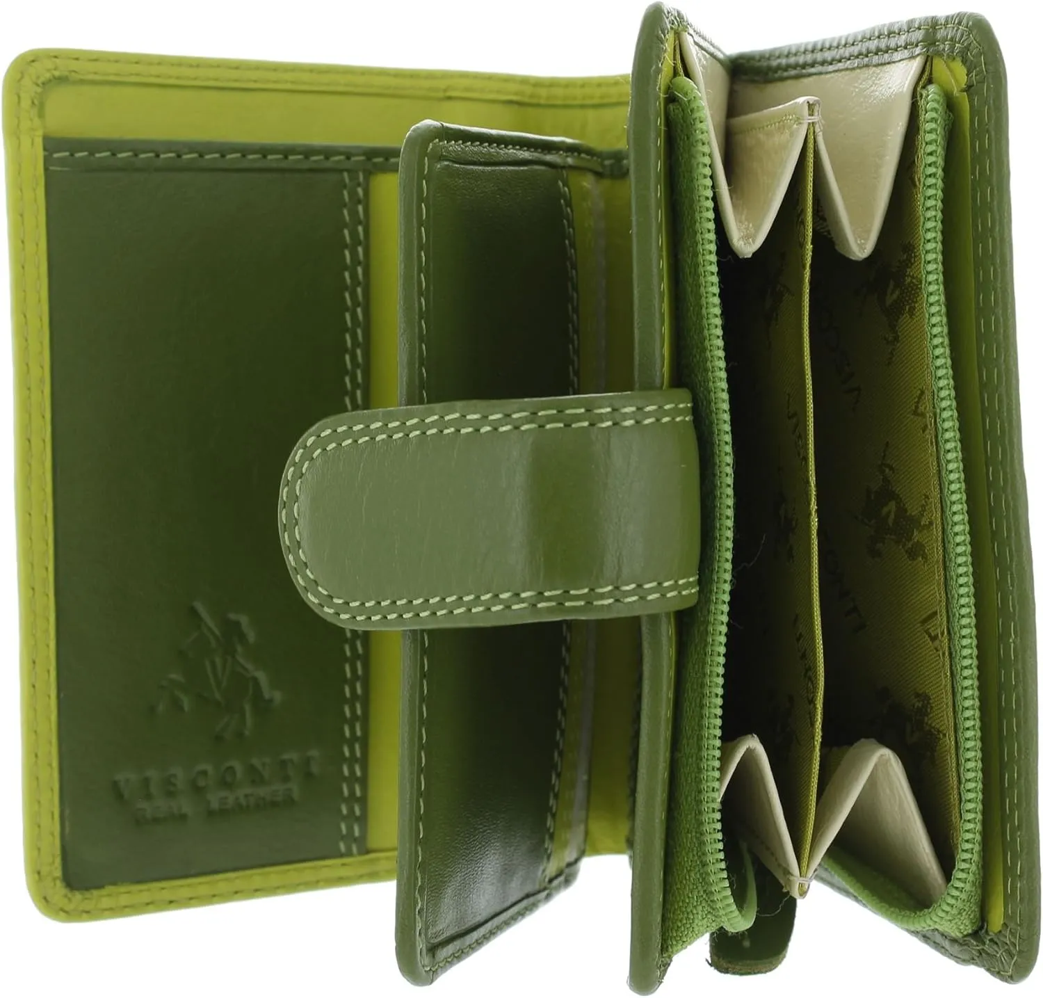 RB40 Multi Colored Green / Lime / Cream Leather Ladies Wallet and Purse Cluth, Small