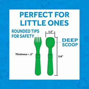 Re-Play 3x3 Divided Toddler Plates and Utensils Set - Toddler Forks and Spoons Set - Dishwasher and Microwave Safe - Made in USA - Berry