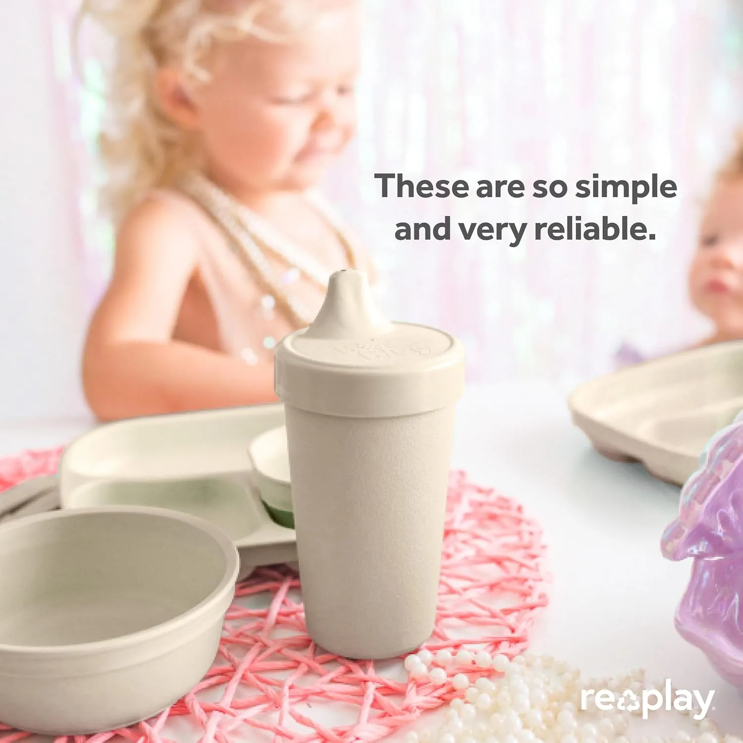 Re-Play Toddler Plates with Dividers - Deep-Walled 3 Compartments Divided Plates for Kids - Dishwasher & Microwave Safe - Made in USA - Set of 4-7.37" x 7.37" x 1.25" - Desert Sands