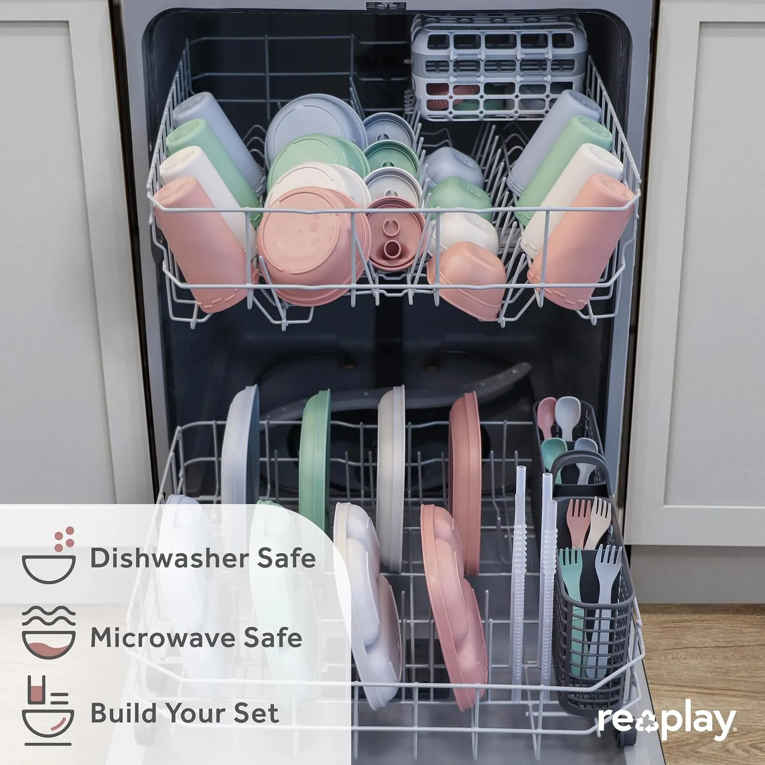 Re-Play Toddler Plates with Dividers - Deep-Walled 3 Compartments Divided Plates for Kids - Dishwasher & Microwave Safe - Made in USA - Set of 4-7.37" x 7.37" x 1.25" - Desert Sands