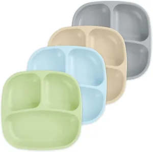 Re-Play Toddler Plates with Dividers - Deep-Walled 3 Compartments Divided Plates for Kids - Dishwasher & Microwave Safe - Made in USA - Set of 4-7.37" x 7.37" x 1.25" - Meadow