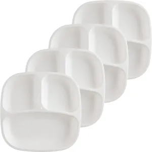 Re-Play Toddler Plates with Dividers - Deep-Walled 3 Compartments Divided Plates for Kids - Dishwasher & Microwave Safe - Made in USA - Set of 4-7.37" x 7.37" x 1.25" - White