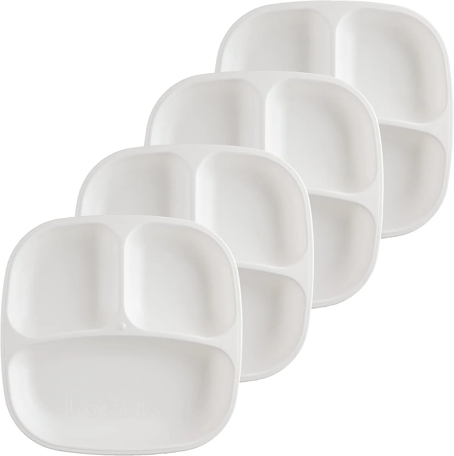 Re-Play Toddler Plates with Dividers - Deep-Walled 3 Compartments Divided Plates for Kids - Dishwasher & Microwave Safe - Made in USA - Set of 4-7.37" x 7.37" x 1.25" - White