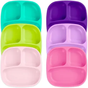 Re-Play Toddler Plates with Dividers - Deep-Walled 3 Compartments Divided Plates for Kids - Dishwasher & Microwave Safe - Made in USA - Set of 6-7.37" x 7.37" x 1.25" - Fairytale