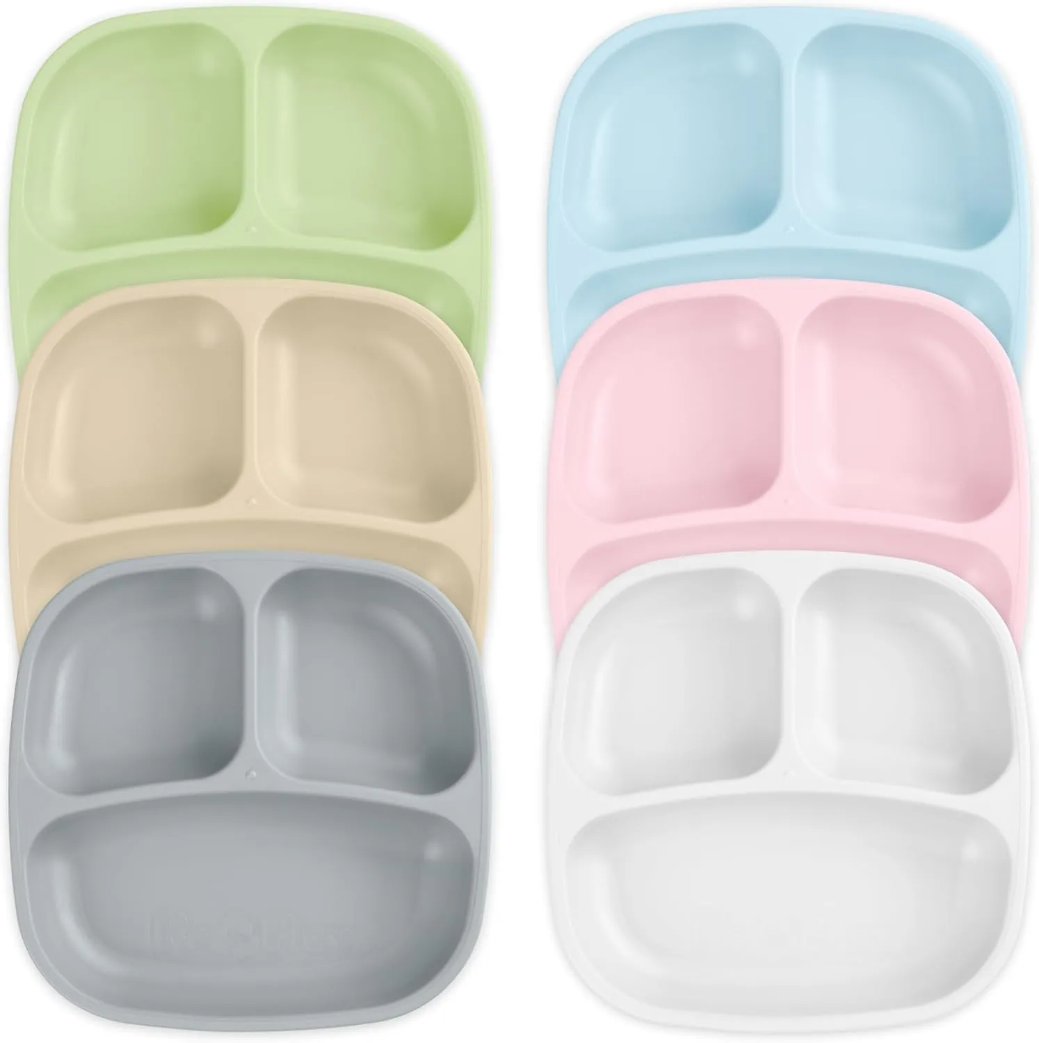 Re-Play Toddler Plates with Dividers - Deep-Walled 3 Compartments Divided Plates for Kids - Dishwasher & Microwave Safe - Made in USA - Set of 6-7.37" x 7.37" x 1.25" - Meadow