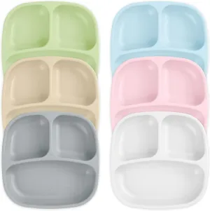 Re-Play Toddler Plates with Dividers - Deep-Walled 3 Compartments Divided Plates for Kids - Dishwasher & Microwave Safe - Made in USA - Set of 6-7.37" x 7.37" x 1.25" - Meadow
