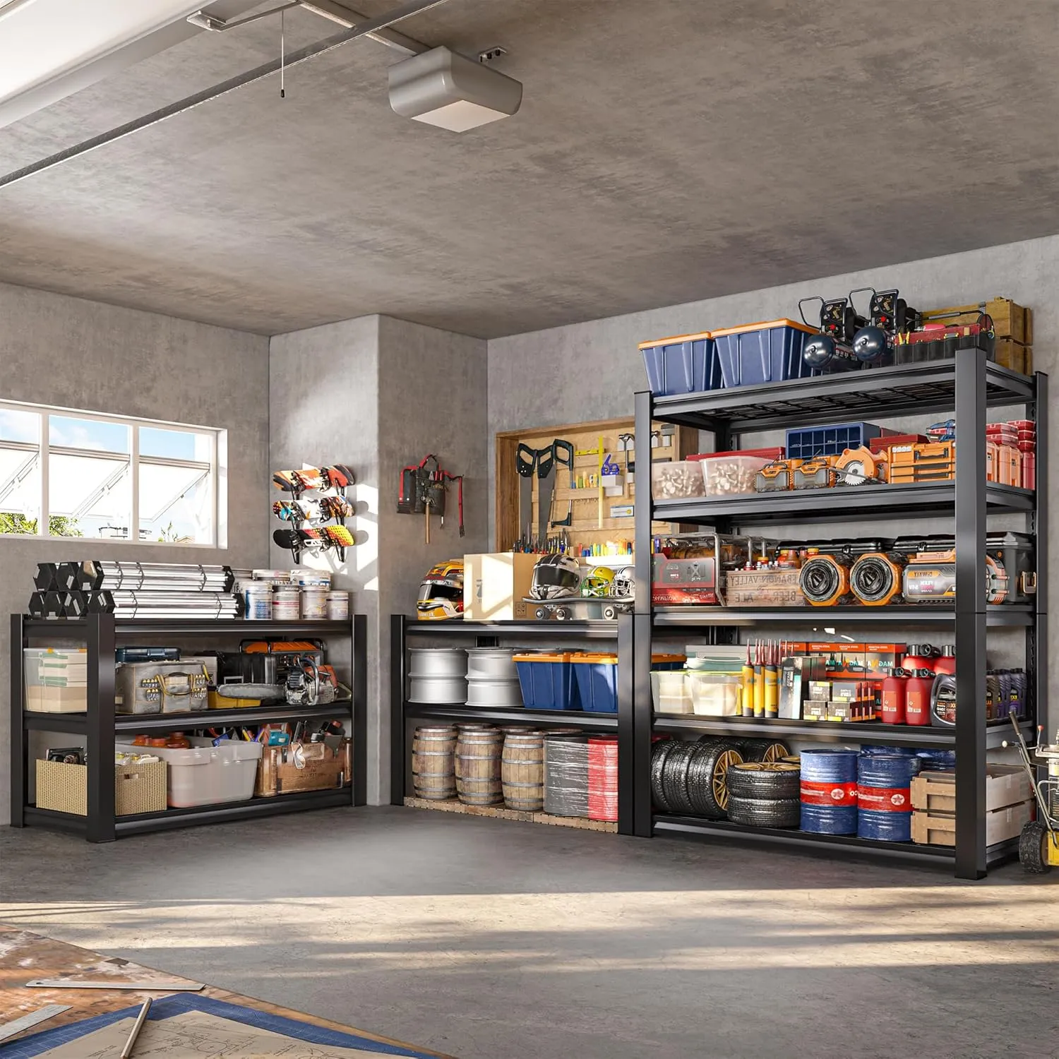 REIBII 3010LBS Storage Shelves 72" H Garage Shelving Heavy Duty Metal Shelving 5 Tier Adjustable Metal Shelves for Storage for Pantry Kitchen Basement 72" H x 35.5" W x 16" D, Black