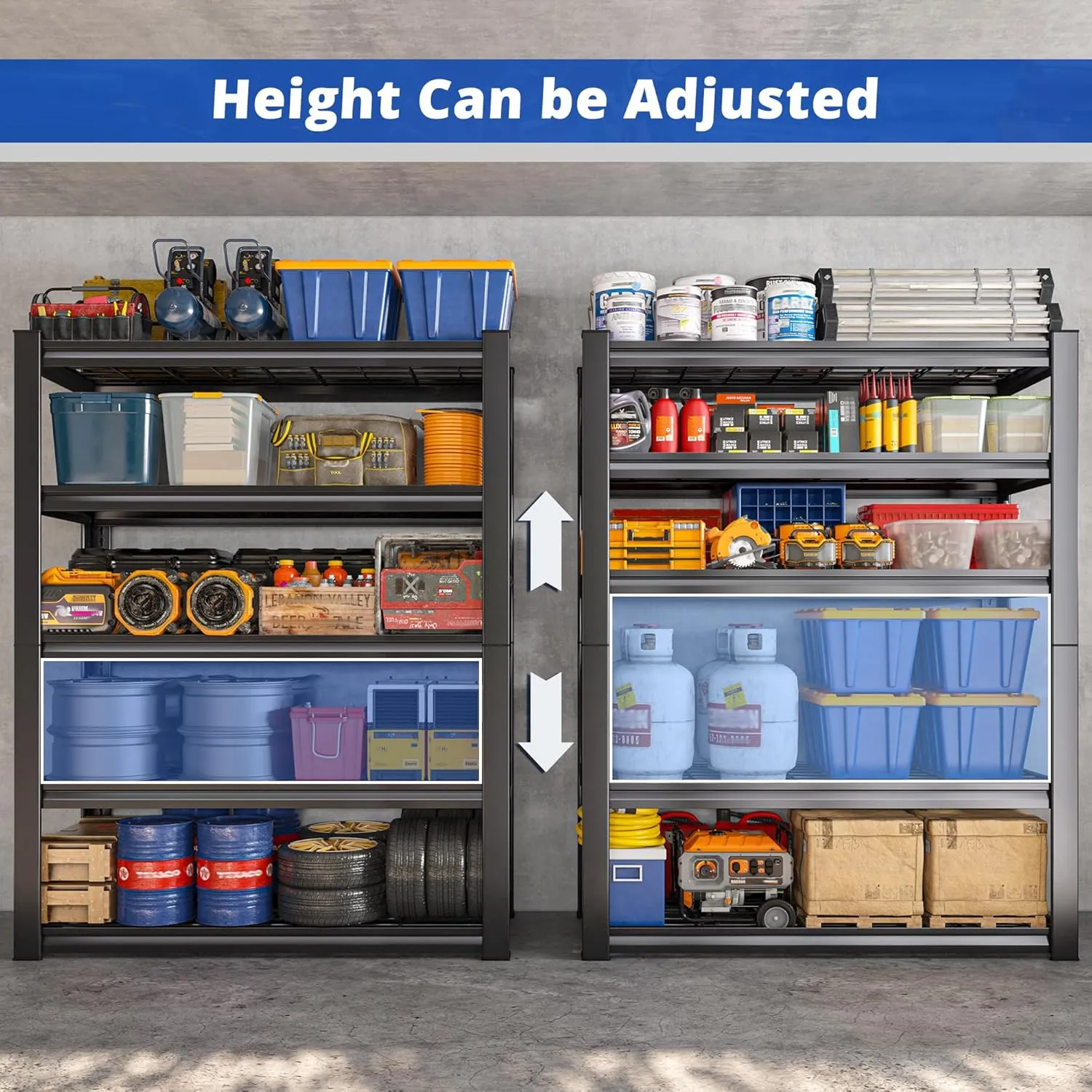 REIBII 3010LBS Storage Shelves 72" H Garage Shelving Heavy Duty Metal Shelving 5 Tier Adjustable Metal Shelves for Storage for Pantry Kitchen Basement 72" H x 35.5" W x 16" D, Black