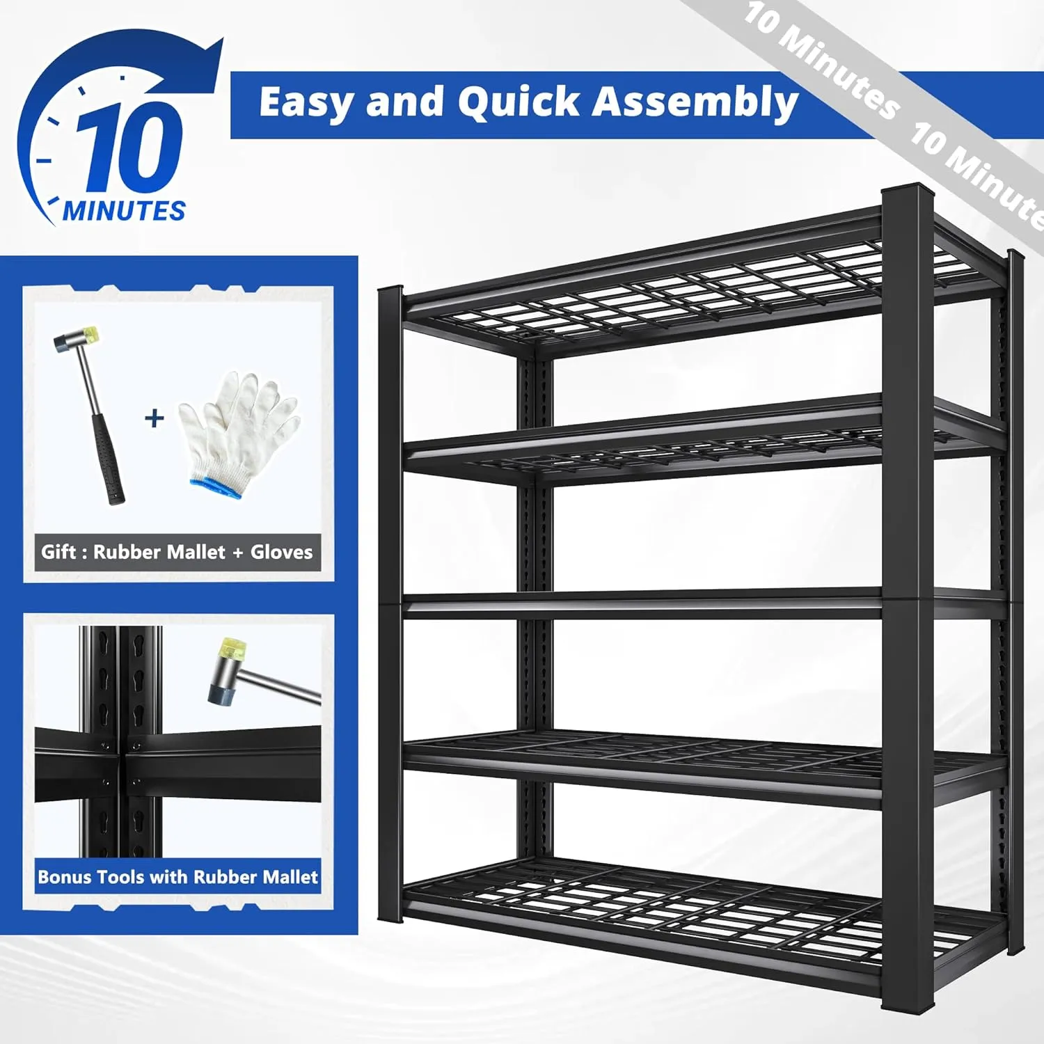 REIBII 3010LBS Storage Shelves 72" H Garage Shelving Heavy Duty Metal Shelving 5 Tier Adjustable Metal Shelves for Storage for Pantry Kitchen Basement 72" H x 35.5" W x 16" D, Black