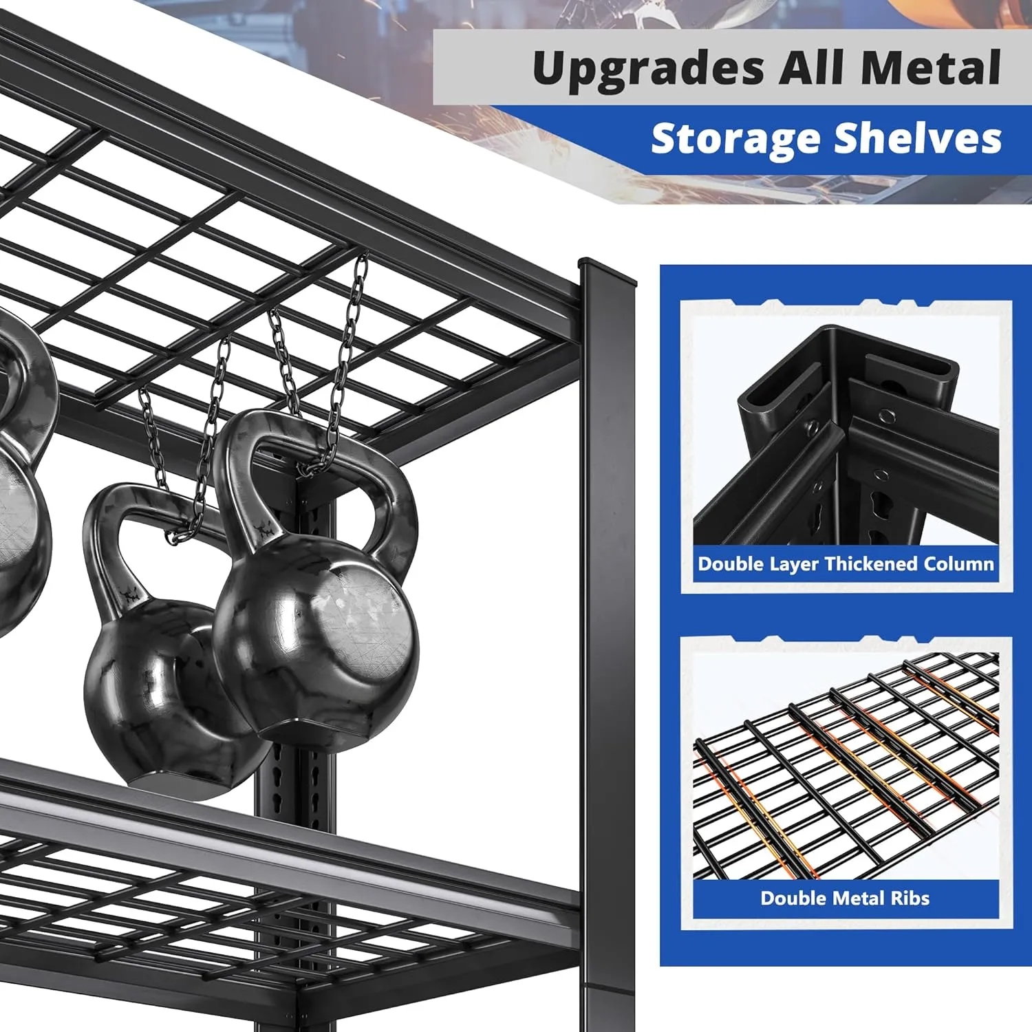 REIBII 3010LBS Storage Shelves 72" H Garage Shelving Heavy Duty Metal Shelving 5 Tier Adjustable Metal Shelves for Storage for Pantry Kitchen Basement 72" H x 35.5" W x 16" D, Black