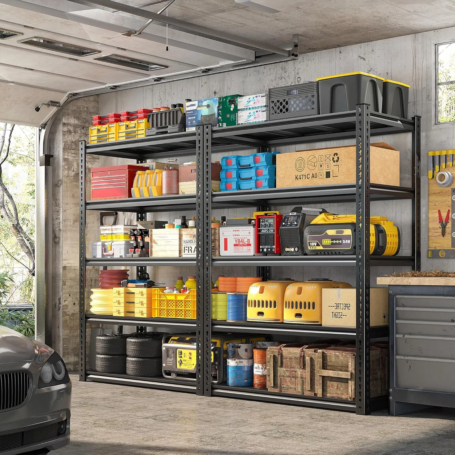 REIBII 72" Garage Shelving,Storage Shelves 2050LBS Heavy Duty Shelving, Adjustable 5-Tier Metal Shelves for Garage, Storage, Basement, Pantry, 72" H*31.5" W*16.5" D