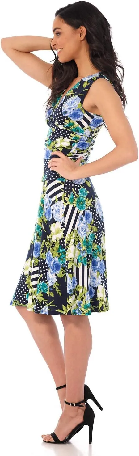 Rekucci Women's Slimming Sleeveless Fit-and-Flare Tummy Control Dress