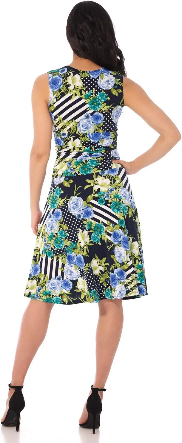 Rekucci Women's Slimming Sleeveless Fit-and-Flare Tummy Control Dress