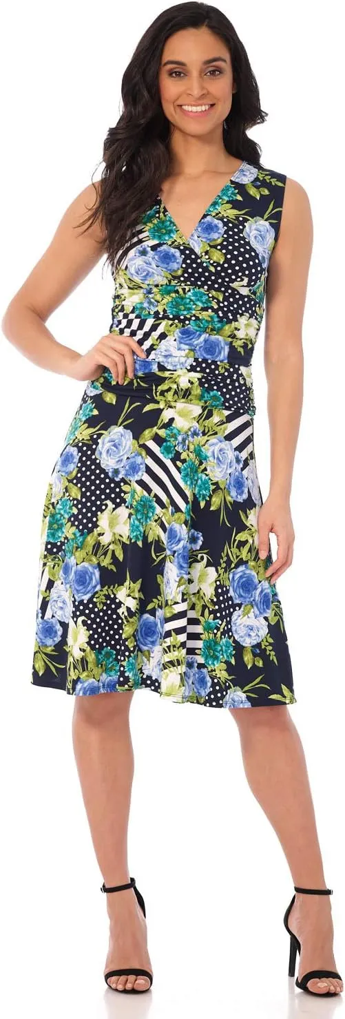 Rekucci Women's Slimming Sleeveless Fit-and-Flare Tummy Control Dress