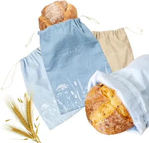 Reusable Linen Bread Bags - 3 Pack XL (16.5 x 12 in) for Homemade Bread Storage