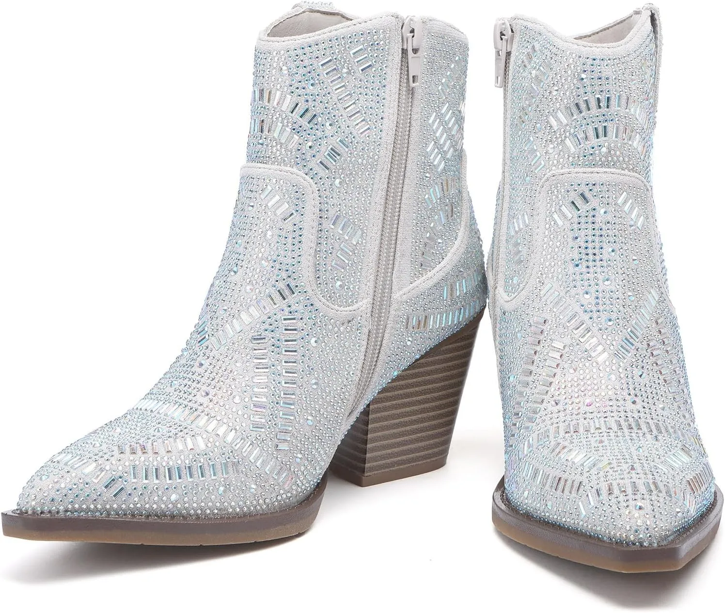 Rhinestone Boots for Women Black Diamonds Cowboy Boots Silver Cowgirl Boots Sparkly Pink Shoes Glitter Red Short Shoes Elegante Wide Mid Calf Ankle & Bootie