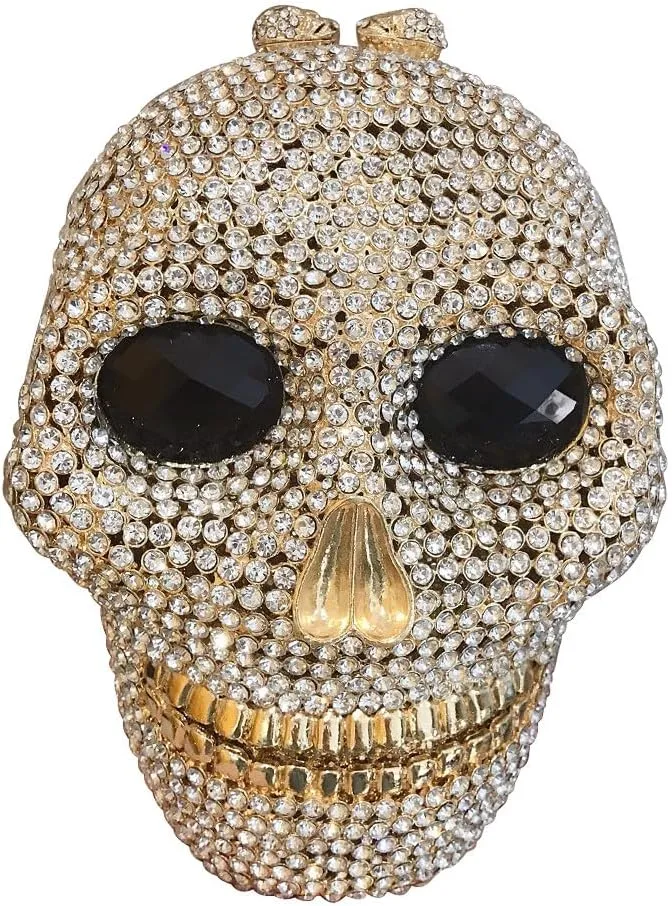 Rhinestone Purses for Women Skull Diamond Purse Crystal Shoulder Bag Evening Handbag with Chain for Party Wedding