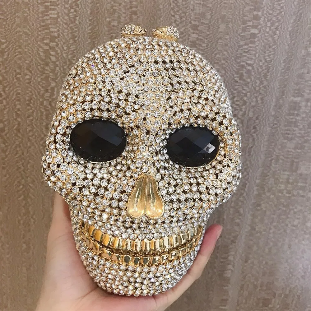 Rhinestone Purses for Women Skull Diamond Purse Crystal Shoulder Bag Evening Handbag with Chain for Party Wedding