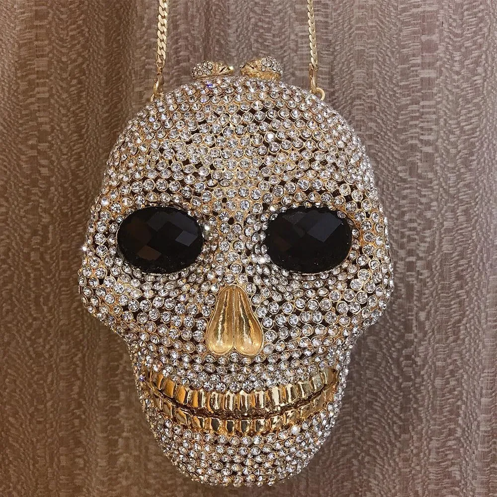 Rhinestone Purses for Women Skull Diamond Purse Crystal Shoulder Bag Evening Handbag with Chain for Party Wedding
