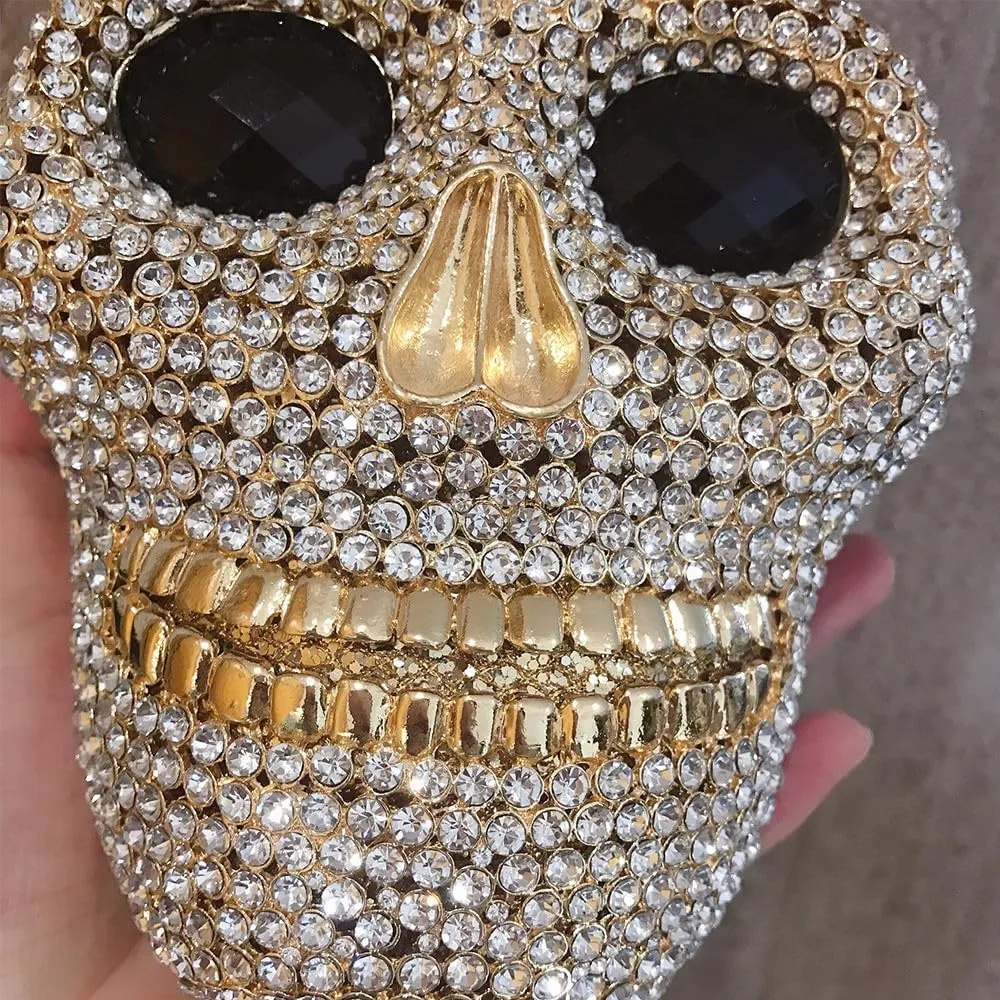 Rhinestone Purses for Women Skull Diamond Purse Crystal Shoulder Bag Evening Handbag with Chain for Party Wedding