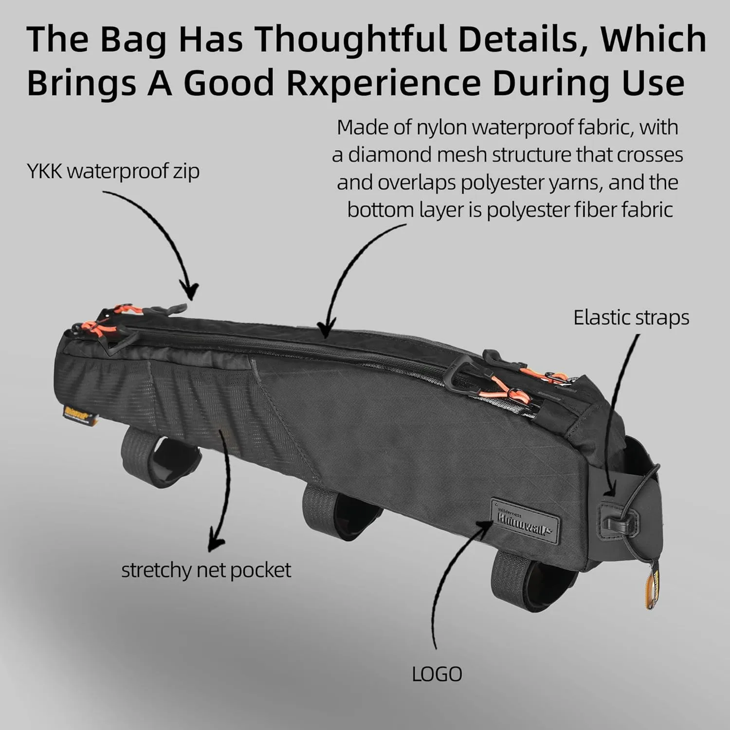 Rhinowalk Bike Top Tube Bag Bicycle Front Frame Bag Waterproof Bike Bag 2.1L with Dual Side Mesh Pockets for MTB Road Bike Cycling Commuting and Outdoor Adventures
