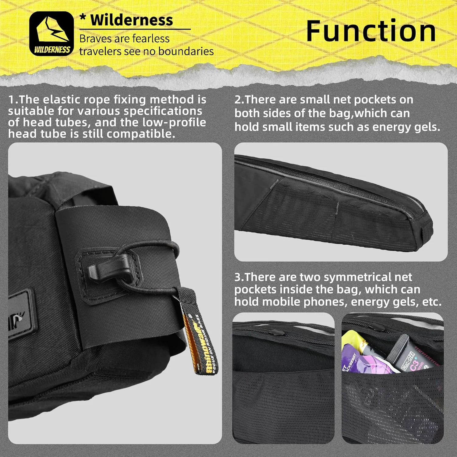 Rhinowalk Bike Top Tube Bag Bicycle Front Frame Bag Waterproof Bike Bag 2.1L with Dual Side Mesh Pockets for MTB Road Bike Cycling Commuting and Outdoor Adventures
