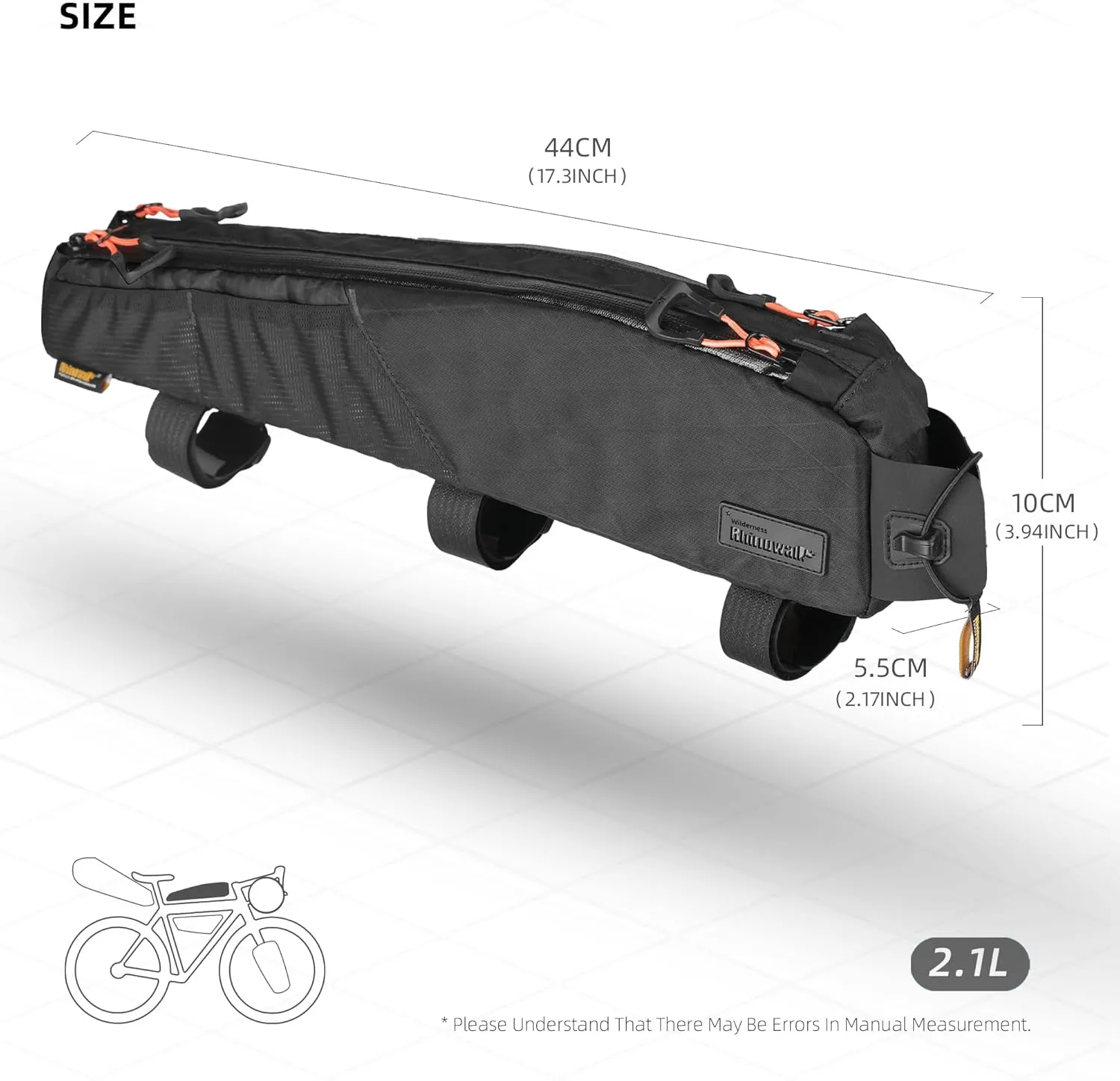 Rhinowalk Bike Top Tube Bag Bicycle Front Frame Bag Waterproof Bike Bag 2.1L with Dual Side Mesh Pockets for MTB Road Bike Cycling Commuting and Outdoor Adventures