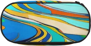 Riverbed Rhythms Print Pencil Case Bag, Small Cute Pen Organizer Capacity with Zipper Compartment for Office Work
