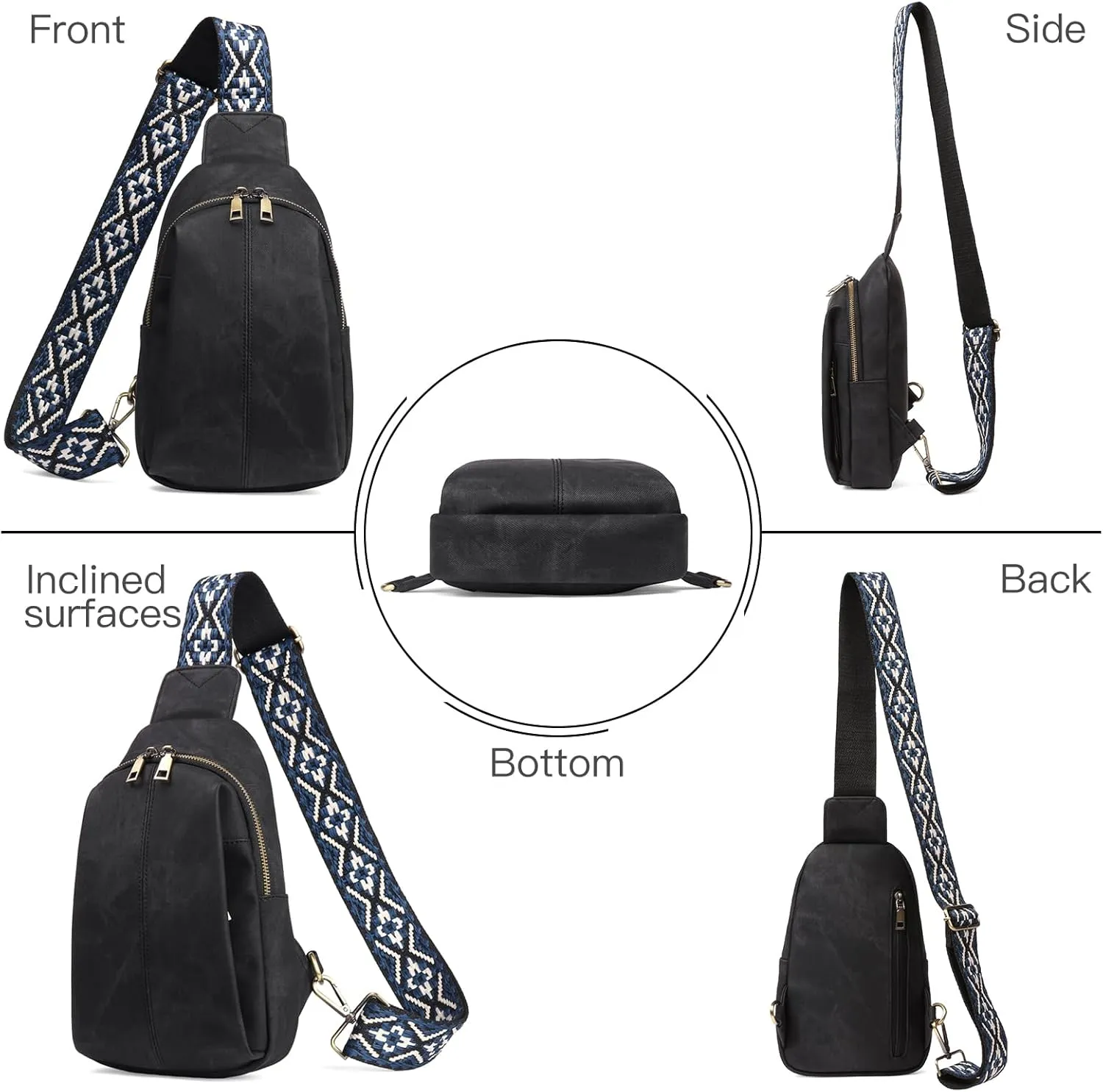 RNIRGA Small Sling Bag for Women, Leather Crossbody Bags for Women Trendy Fanny Pack Chest Bag for Travel