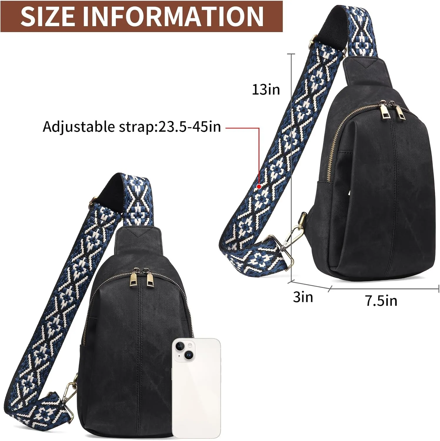 RNIRGA Small Sling Bag for Women, Leather Crossbody Bags for Women Trendy Fanny Pack Chest Bag for Travel
