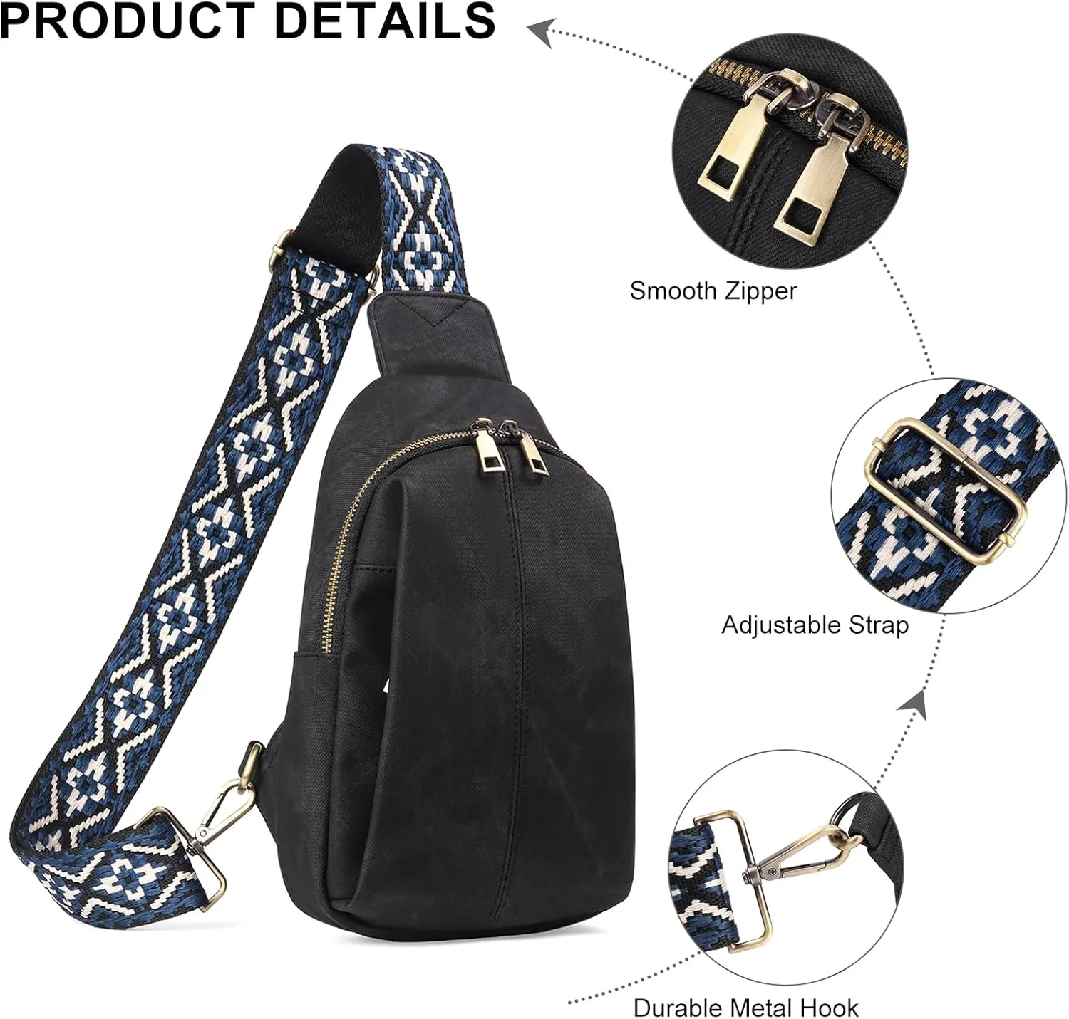RNIRGA Small Sling Bag for Women, Leather Crossbody Bags for Women Trendy Fanny Pack Chest Bag for Travel