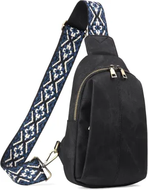 RNIRGA Small Sling Bag for Women, Leather Crossbody Bags for Women Trendy Fanny Pack Chest Bag for Travel