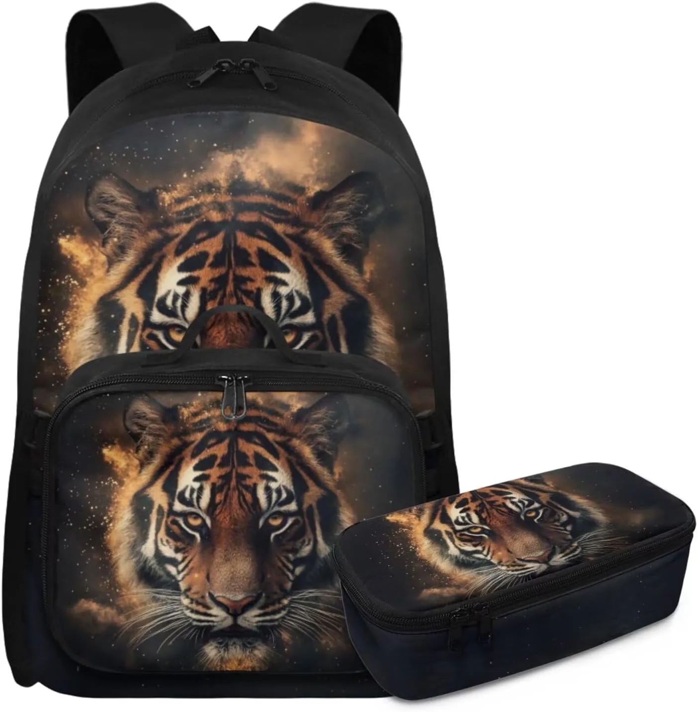 Rnyleeg Tiger Backpack for School with Lunch Box Cool Boys Backpack 10-12 Years Old 17 inch Large Capacity Primary School Bag Set 3 Pcs Travel Bookbag Casual Packsack