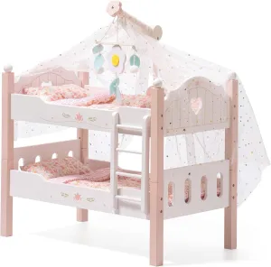 ROBOTIME Baby Doll Bunk Beds, Wooden Baby Doll Crib, Stackable Doll Bed Toy, High18 inch Dolls Furniture Fits American Girl 3  (Pink, 2 Pcs Beds)