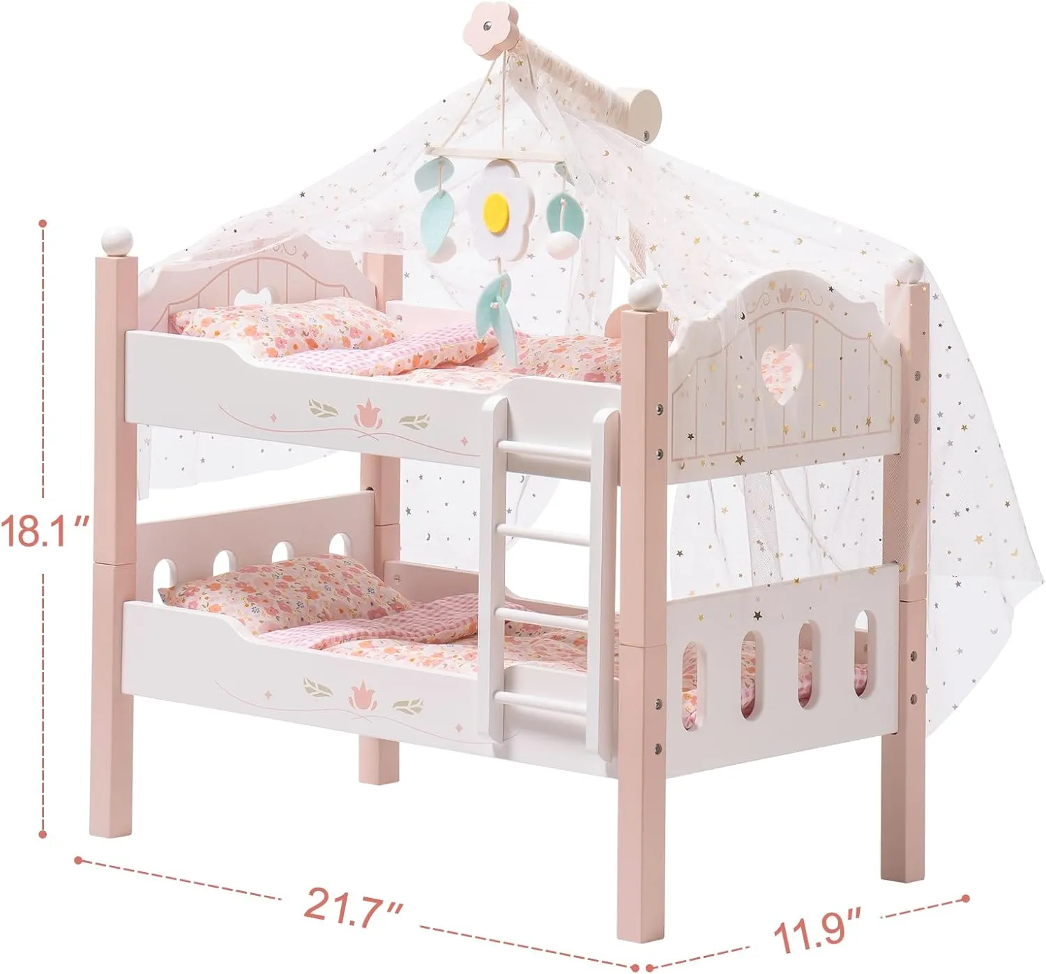ROBOTIME Baby Doll Bunk Beds, Wooden Baby Doll Crib, Stackable Doll Bed Toy, High18 inch Dolls Furniture Fits American Girl 3  (Pink, 2 Pcs Beds)