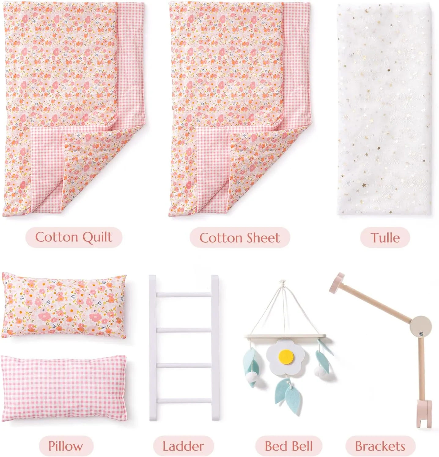 ROBOTIME Baby Doll Bunk Beds, Wooden Baby Doll Crib, Stackable Doll Bed Toy, High18 inch Dolls Furniture Fits American Girl 3  (Pink, 2 Pcs Beds)