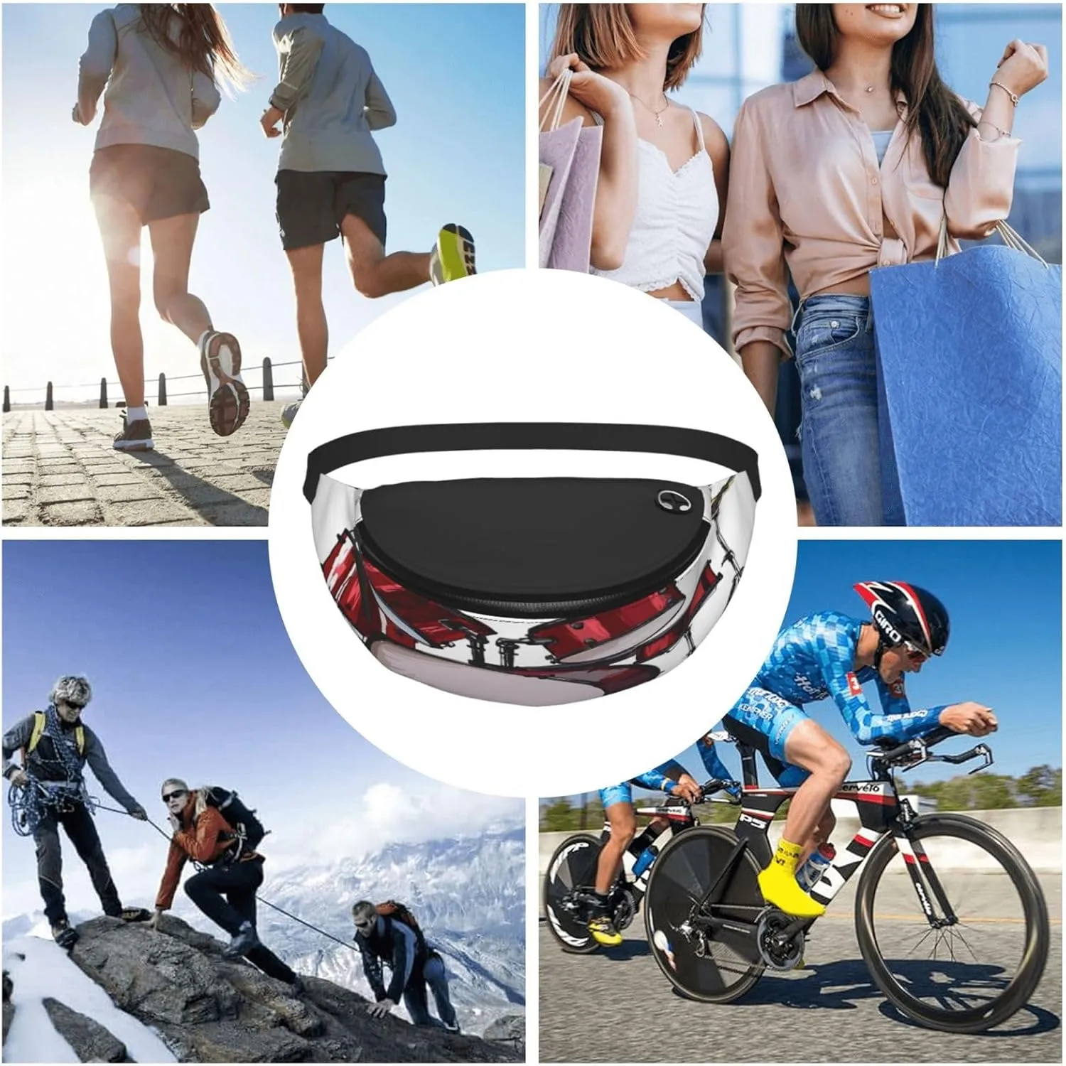 Rock Music Drum Kit Fanny Pack, Crossbody Waist Packs for Women Men Waist Bags with Adjustable Strap for Travel Running Hiking Sport