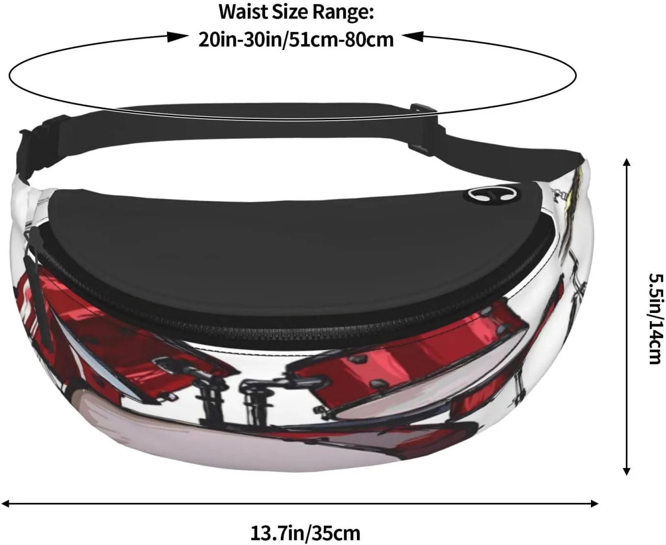 Rock Music Drum Kit Fanny Pack, Crossbody Waist Packs for Women Men Waist Bags with Adjustable Strap for Travel Running Hiking Sport