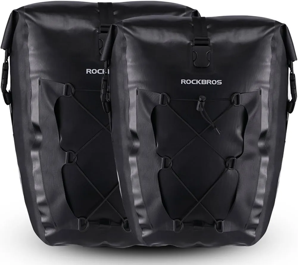 ROCKBROS Bike Pannier Waterproof 27L Large Capacity Bike Bag Rear Rack Waterproof for Grocery Touring Cycling Black*2