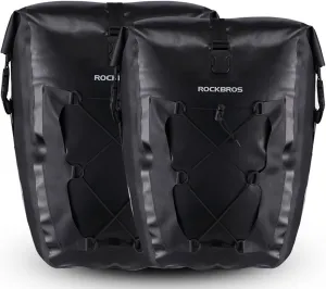 ROCKBROS Bike Pannier Waterproof 27L Large Capacity Bike Bag Rear Rack Waterproof for Grocery Touring Cycling Black*2